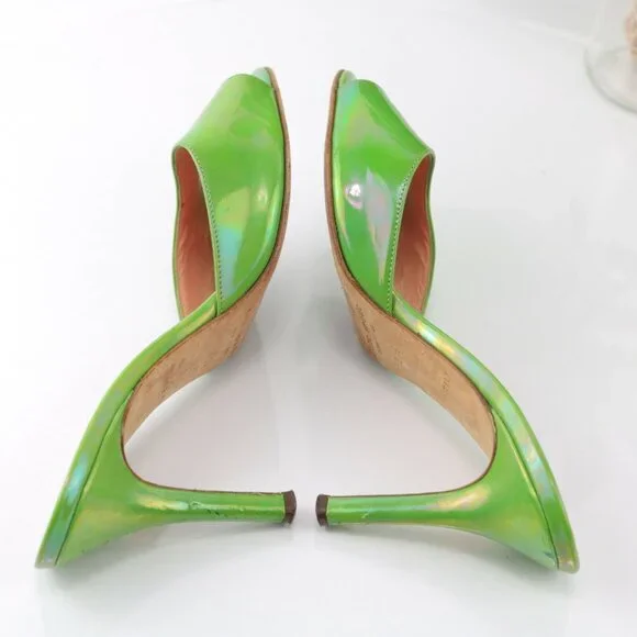 Kate Spade Womens Sandal Size 8.5 Shimmer Green Patent Slide Mule Heel Italy - Picture 10 of 12